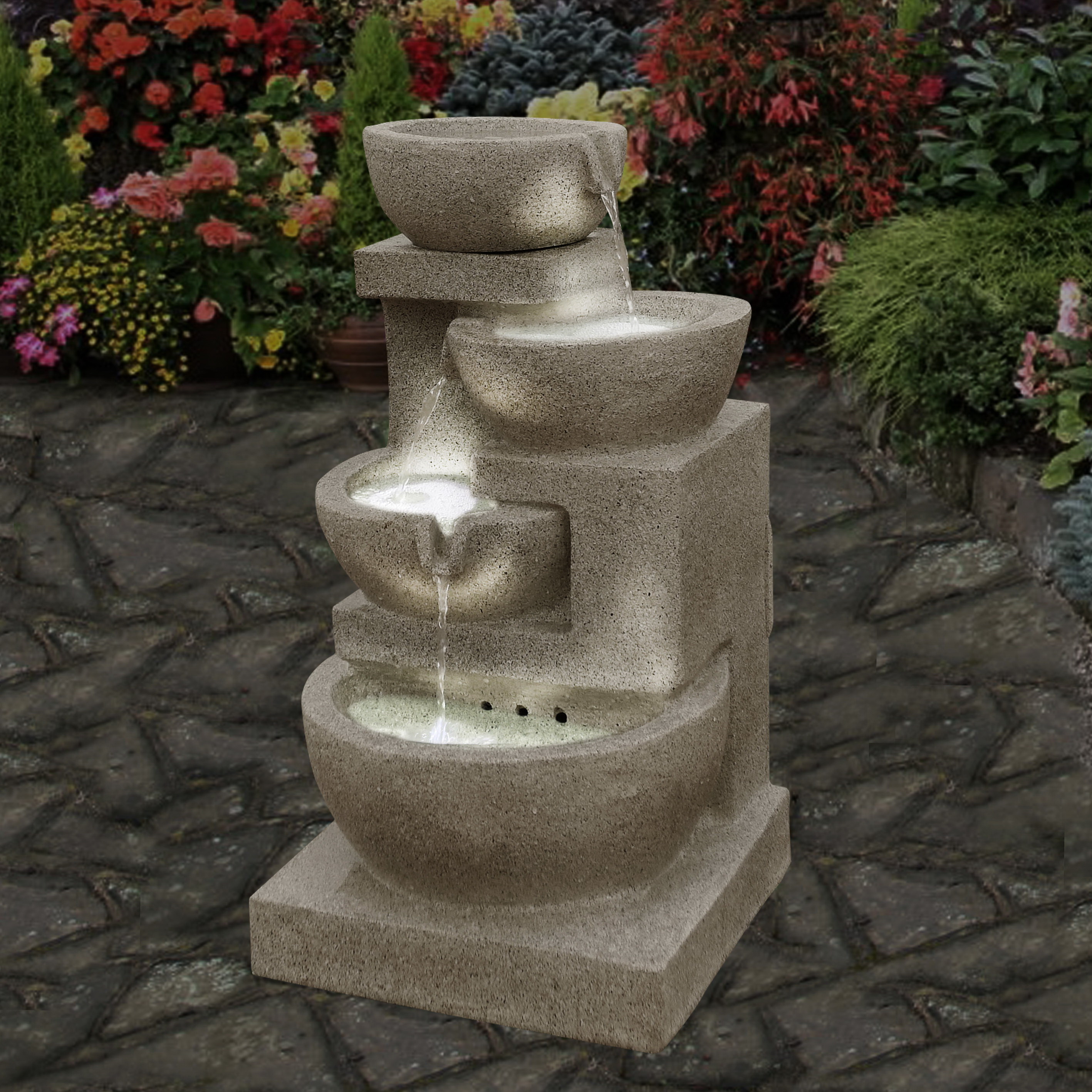 AMPLE 4 tiers solar resin fountain dancing water video